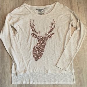 XS Bethany Mota sequin reindeer shirt